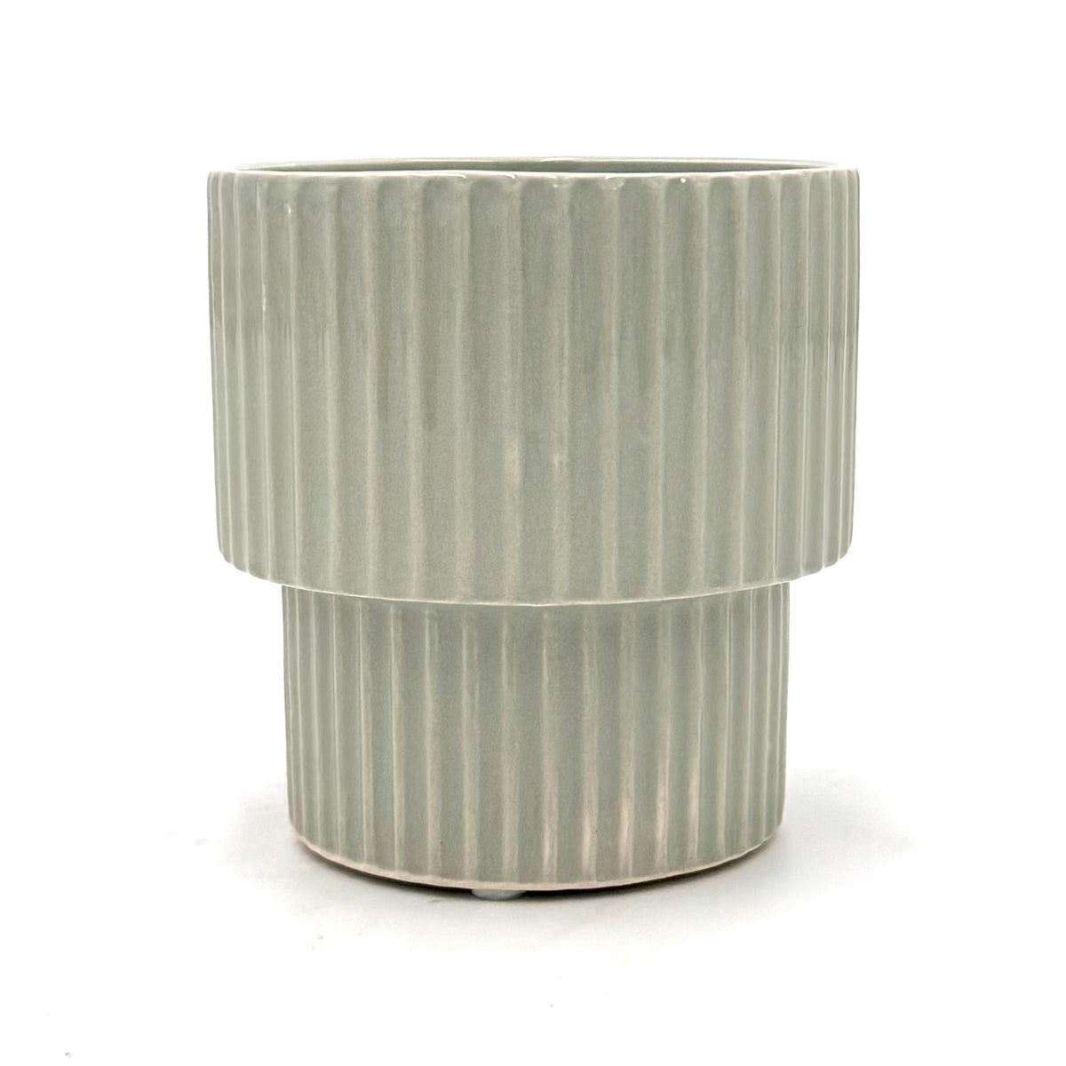 leafjoy 9cm cool grey ceramic cachepot, side view
