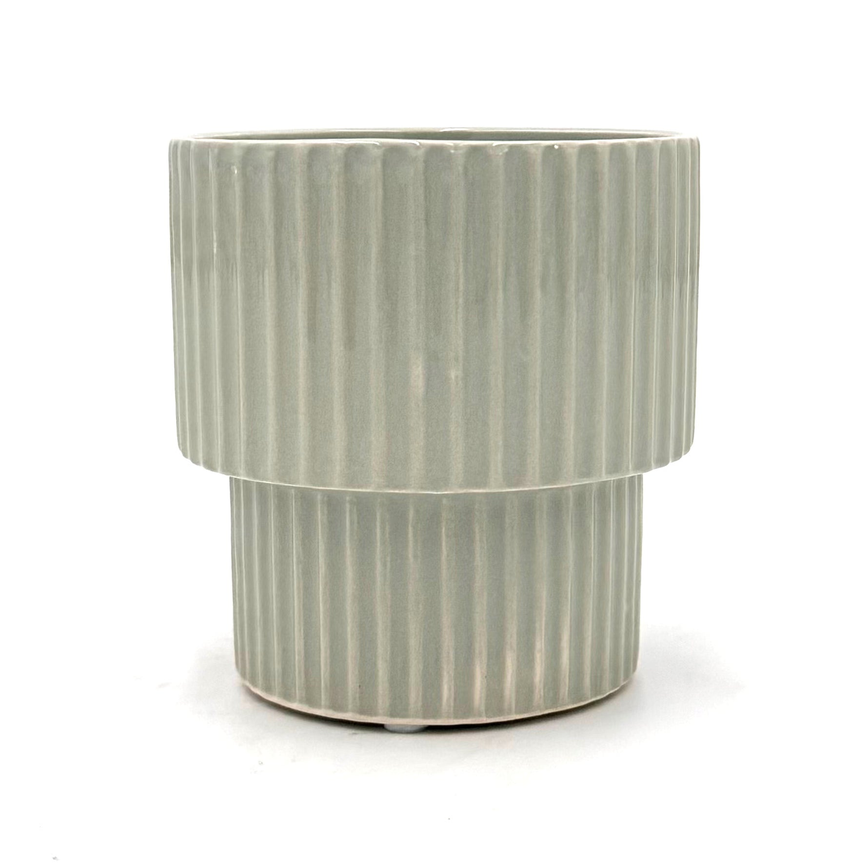 leafjoy 9cm cool grey ceramic cachepot, side view
